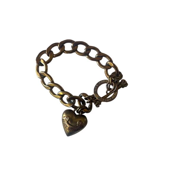 Juicy Couture HEART PENDANT BRACELET toggle clasp gold Y2K - Picture 2 of 8